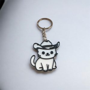 2D Kovboy Şapkalı Kedi Anahtarlık