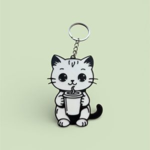 Latte İçen Kedi Anahtarlık