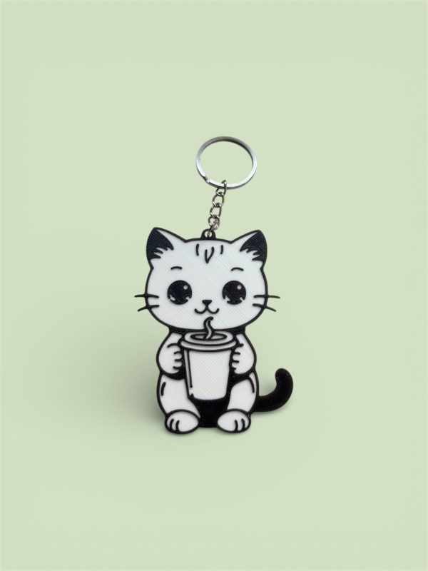 Latte İçen Kedi Anahtarlık